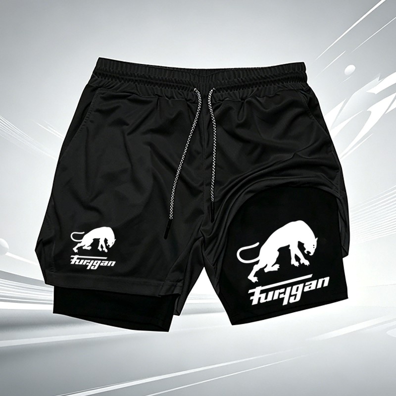 Compression Shorts Athletes - Furygan 2-in-1-Kompressionsshorts für Herren mit Panther-Print,