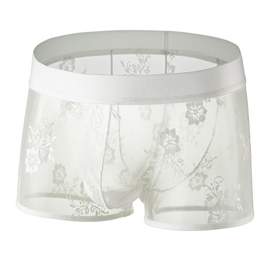 Pouch Boxer Pouch - Herren-Boxershorts mit Blumenspitze, Bulge-Pouch-Unterwäsche, durchsichtige Unterhosen