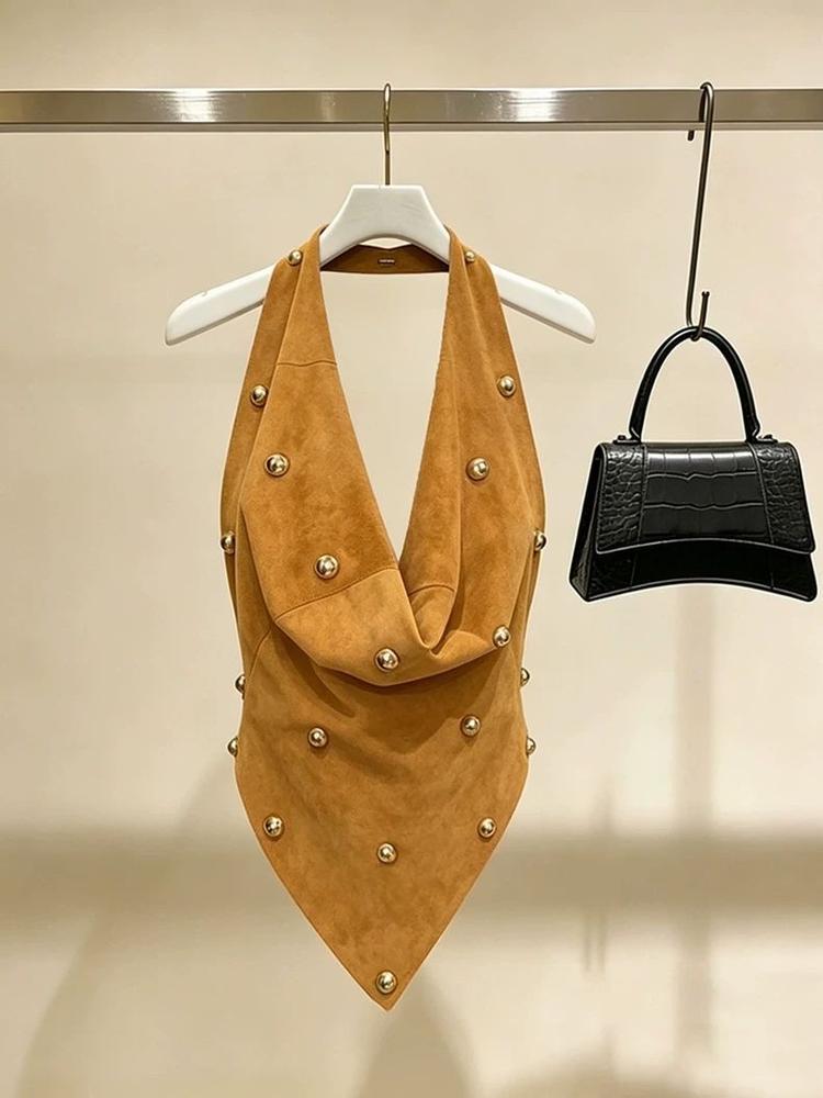 Suspender Tank Top - Schwer Perlenverziertes Schulterfreies Top Damen Neckholder