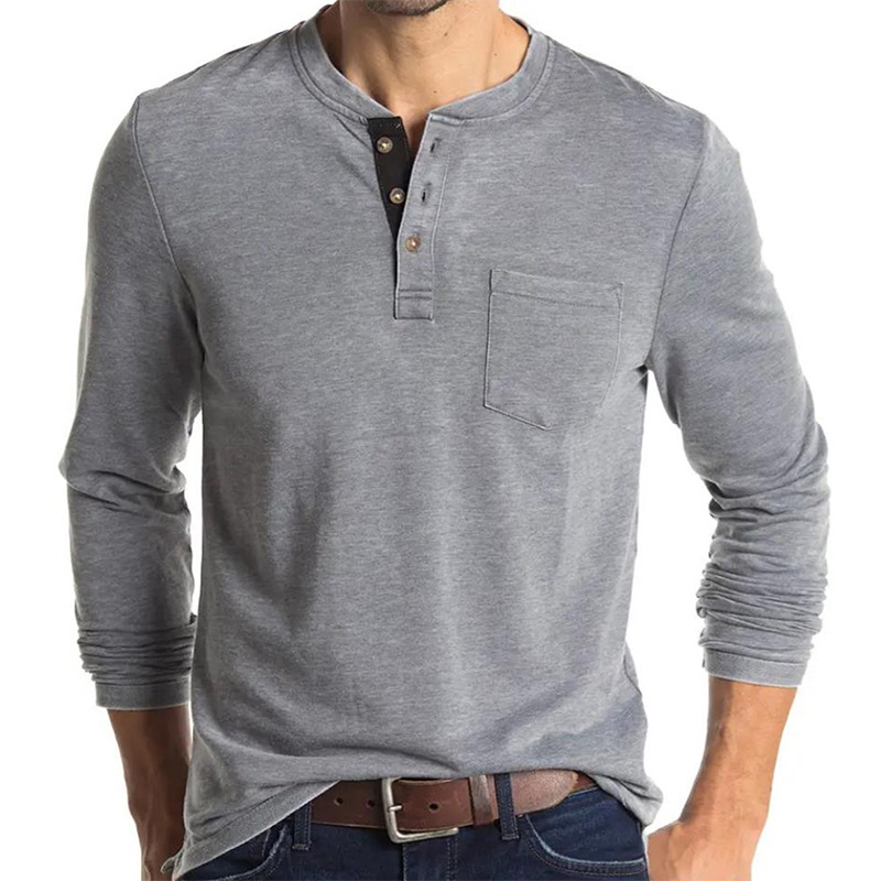 Undershirt Crew Neck - Herren Langarm Henley-Style T-Shirt aus Baumwolle