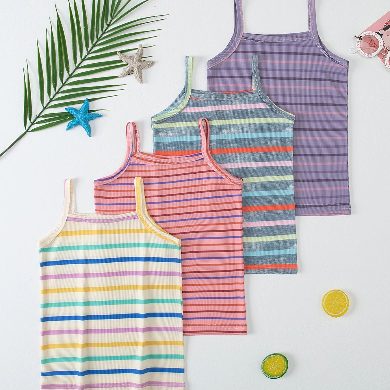 Suspender Tank Top - Mädchen-T-Shirt mit mehrfarbigem Streifenmuster für alle