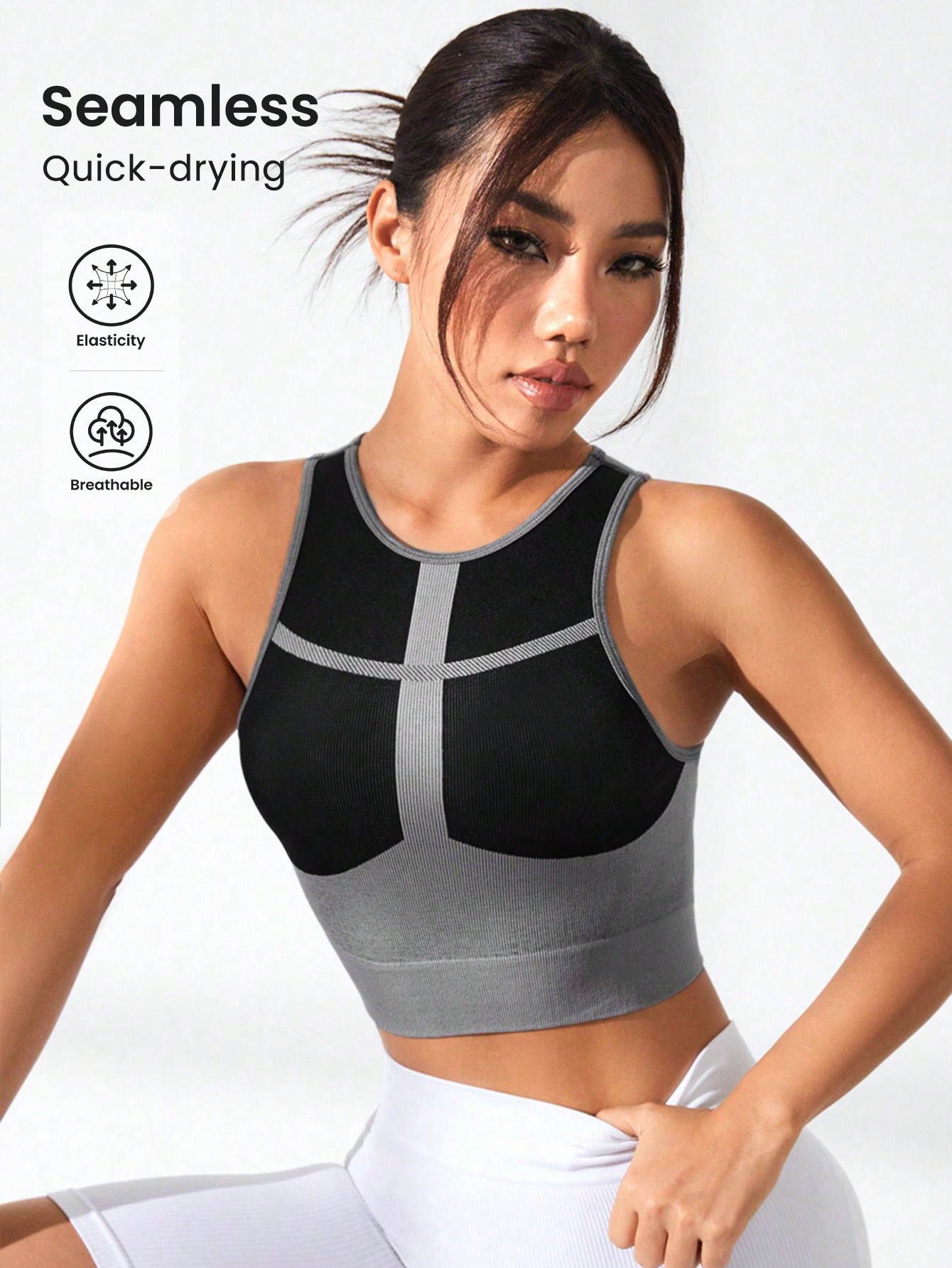Tank Top Ribbed - Damen Colorblock Geripptes Crop Tank Top