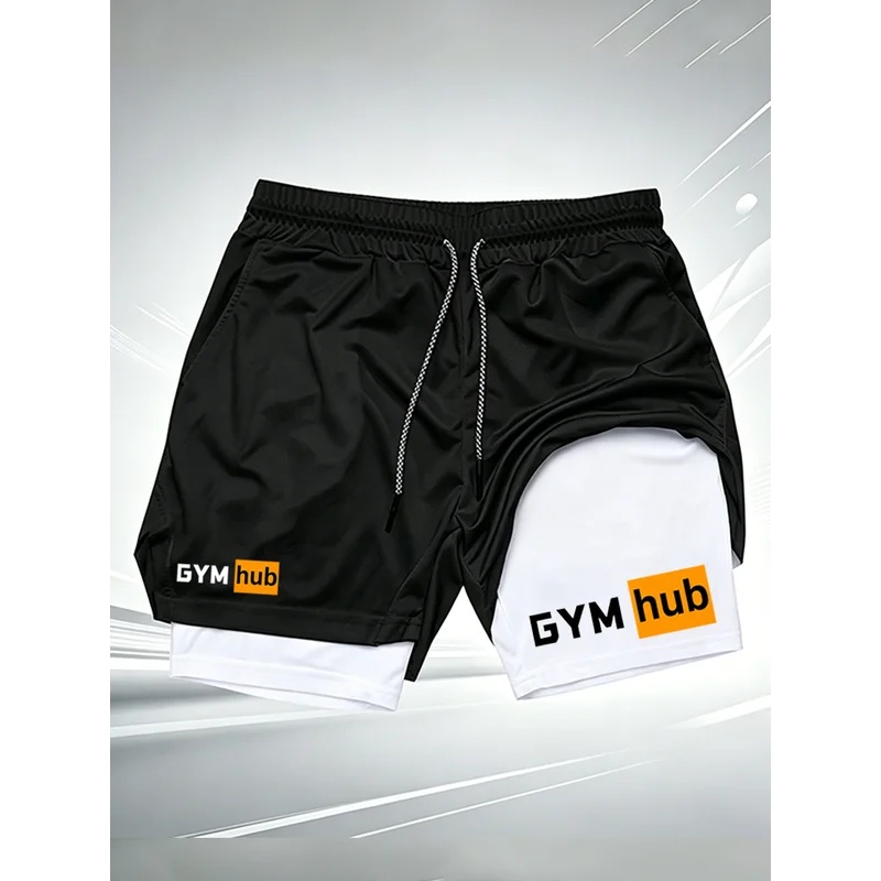 Compression Shorts Athletes - Herren GYM Hub 2-in-1 Doppellagige Gym-Shorts,