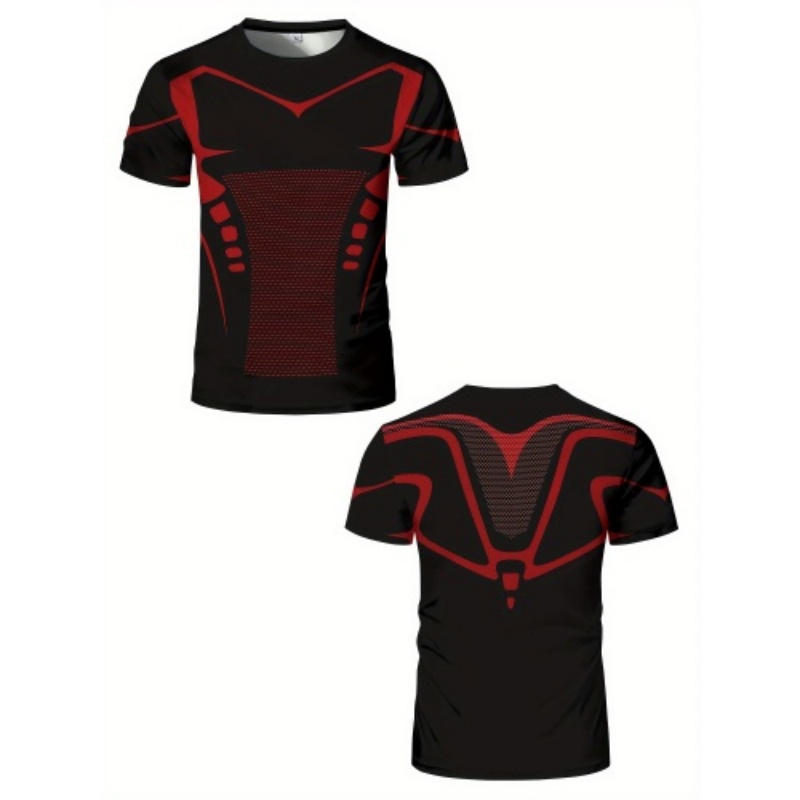 Compression Shorts Athletes - Herren 3D Rot-Schwarz Linien Kompressions-T-Shirt Schnelltrocknend